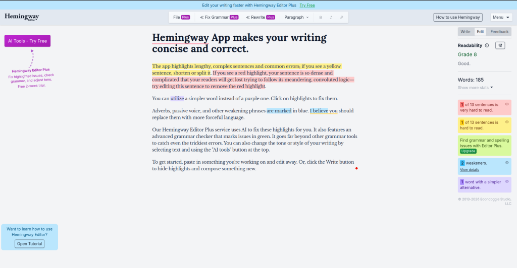 Hemingway Editor: The Clarity Specialist