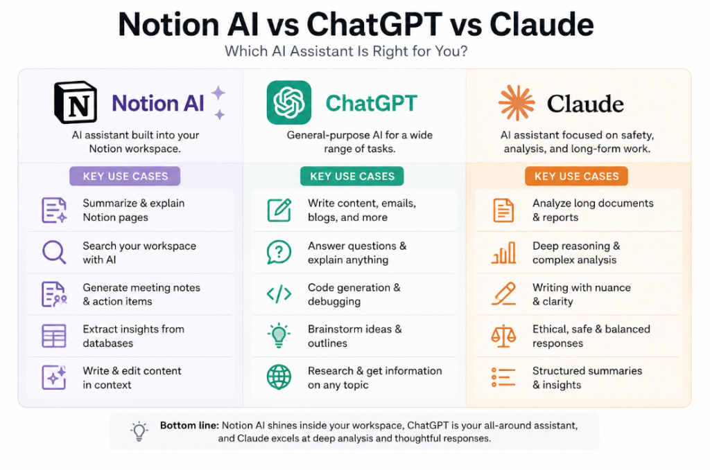 Notion AI vs. ChatGPT vs. Claude: Which Should You Use?