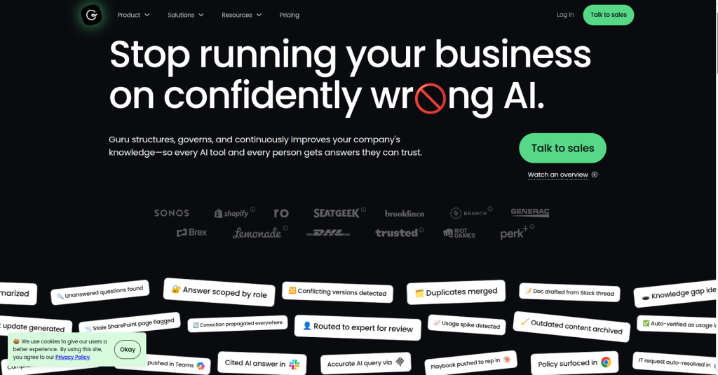 10. Guru — Best for Enterprise Knowledge Management