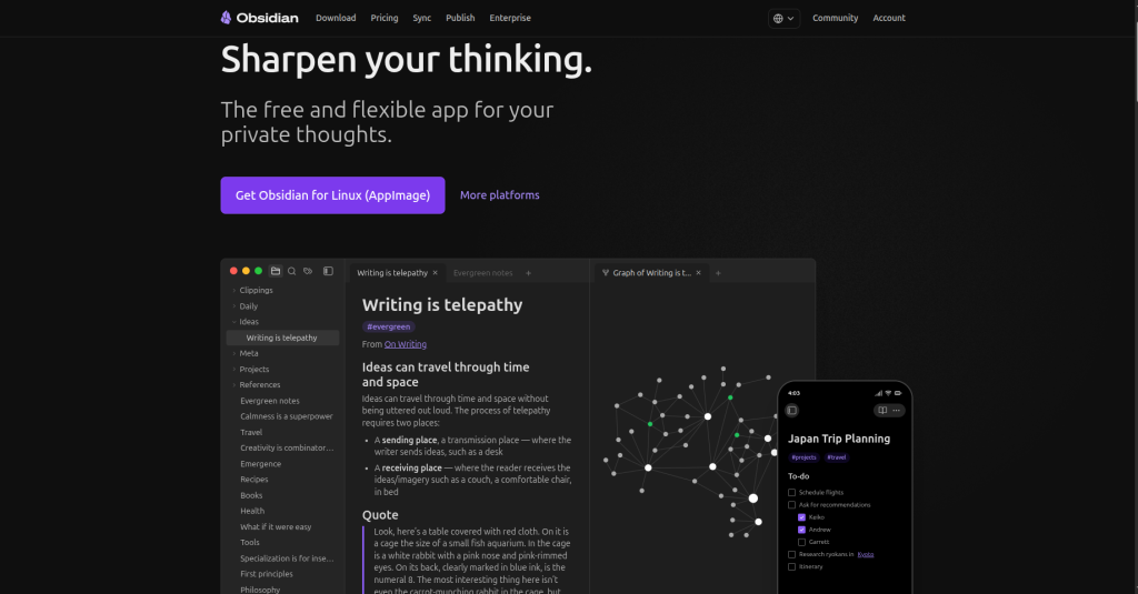 3. Obsidian with AI Plugins — Best for Power Users and Personal Knowledge Management